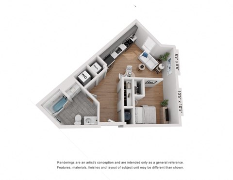 Floor plan for studio, 1 bath, 553 sqft